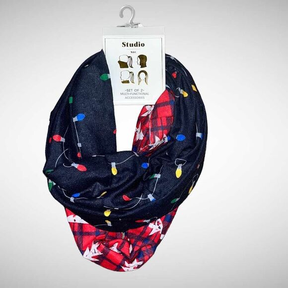 STUDIO NYC Set of 2 Christmas Holiday Multi- Functional Infinity Scarves - Picture 4 of 5